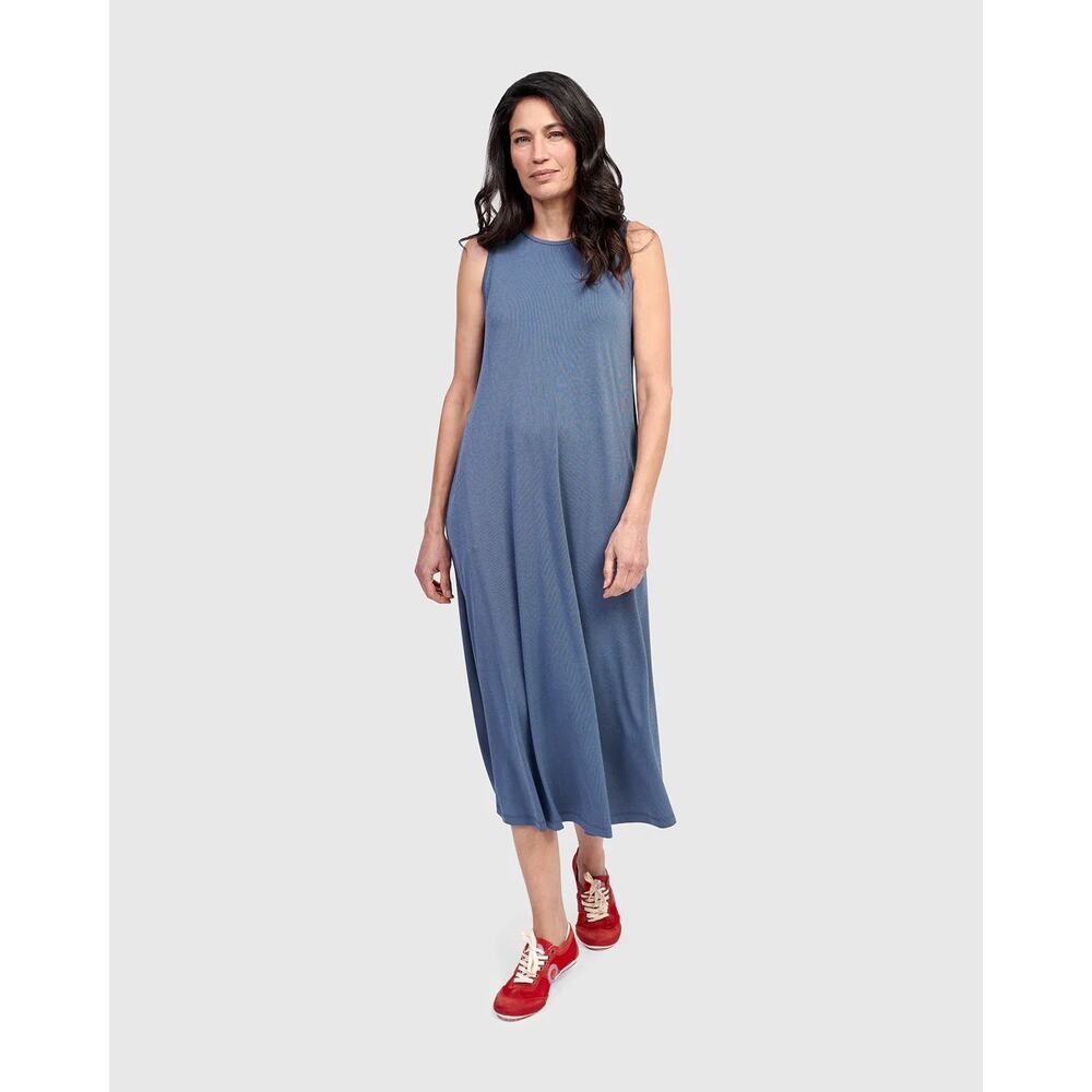 NWT Alembika Essential Sleeveless Midi Dress Blue Mist sz 3 Modest Coastal Cozy